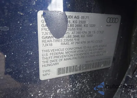 2022 Audi Q3 Premium Plus 40 Tfsi Quattro Tiptronic из США, поврежденный, VIN WA1BUCF36N1125905